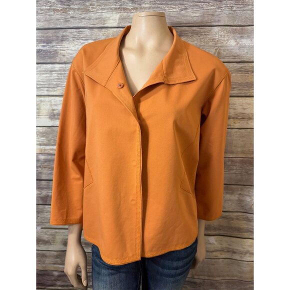 Lafayette 148 New York Blazer Jacket S Small Orange Snap Button 3/4 Sleeves Boxy - Picture 1 of 9